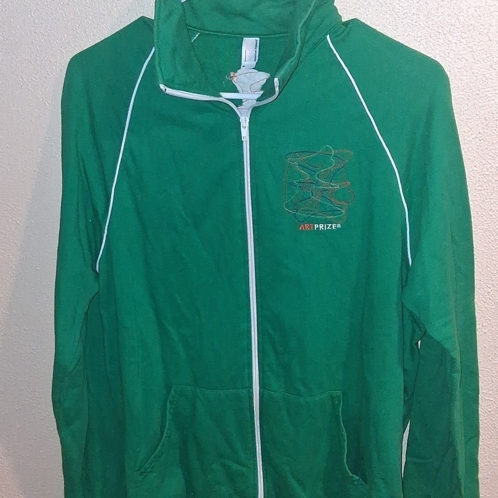 Women's American Apparel Art Prize Long Sleeve Full Zip Jacket Green White M